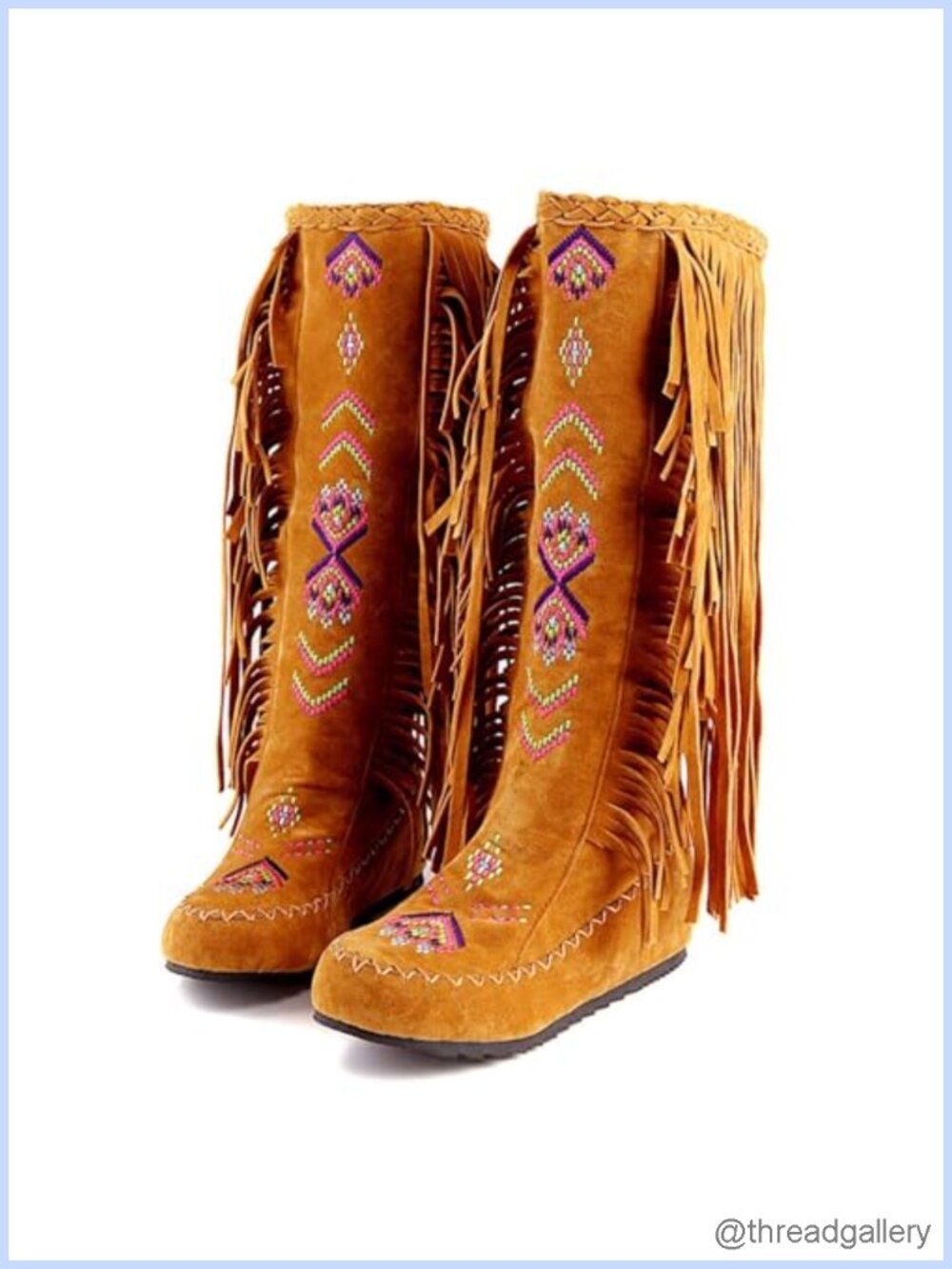 Fringe Western Boots Suede Embroidered Tassel Knee High Boots